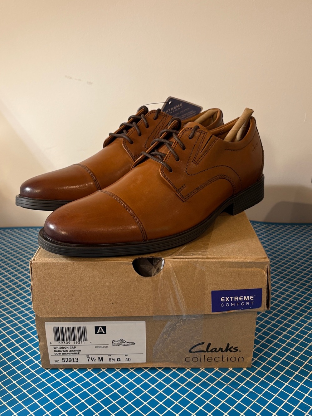 Clarks Whiddon Cap Men’s 7.5 Dark Tan Leather Oxford Dress Shoes NWT